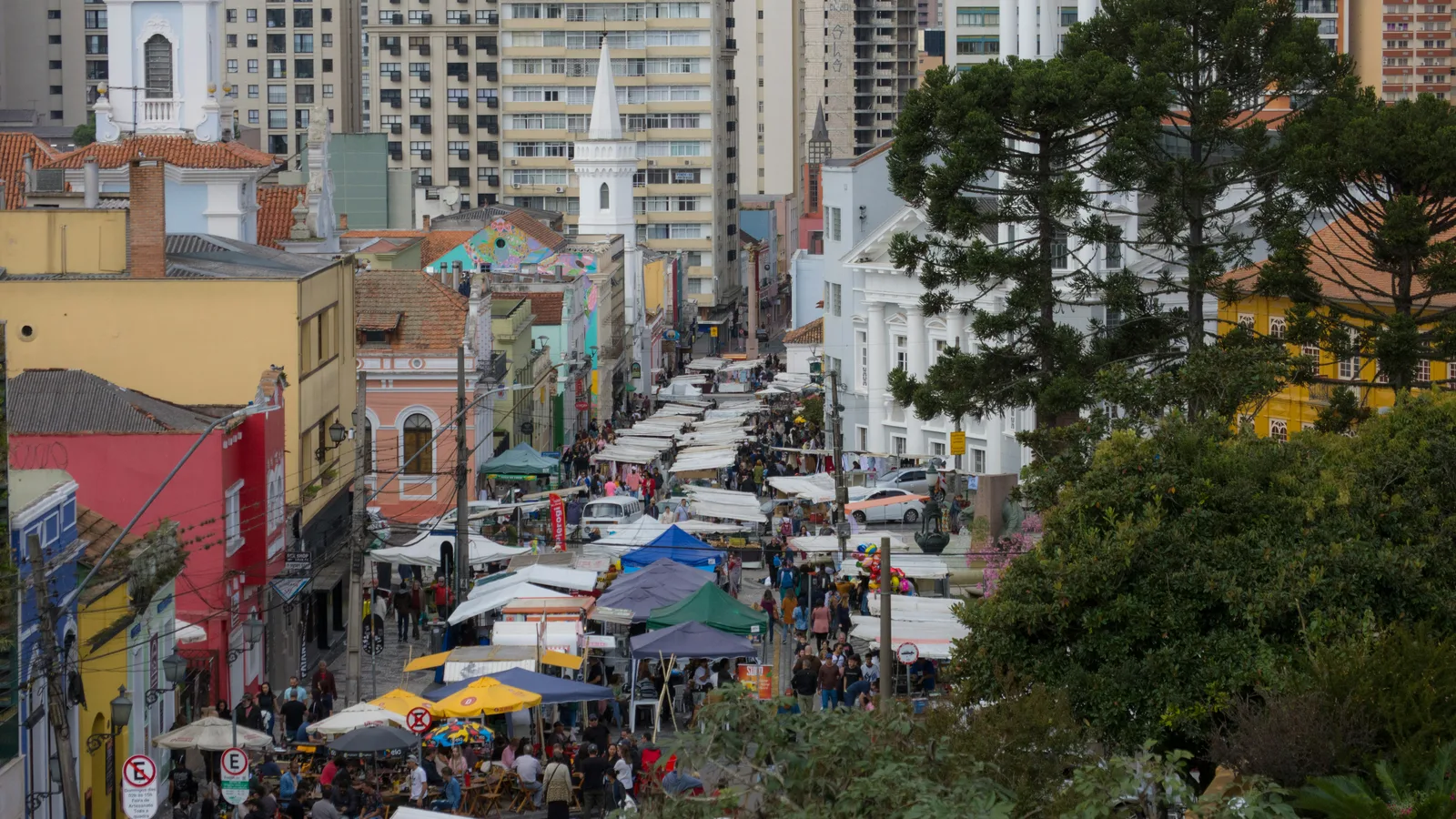 Tents on a city street in Curitiba