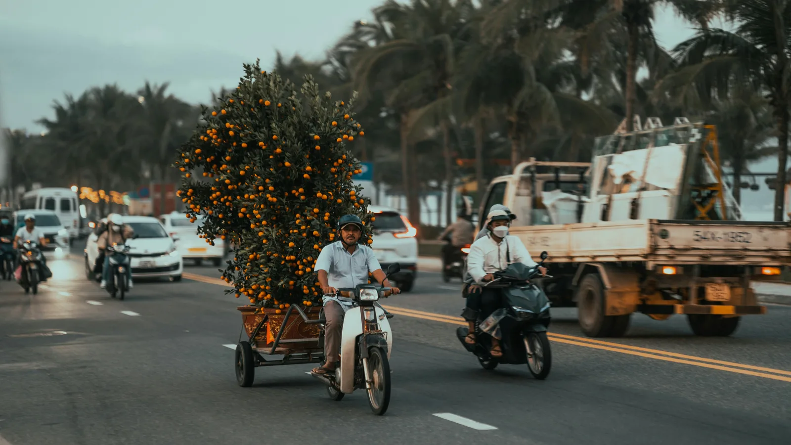 Motorcycles on a street in Da Nang