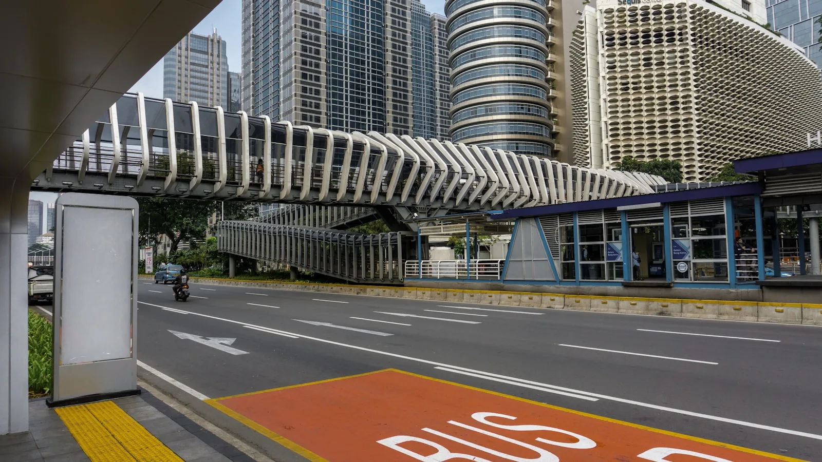 A roadside bus stop in Jakarta