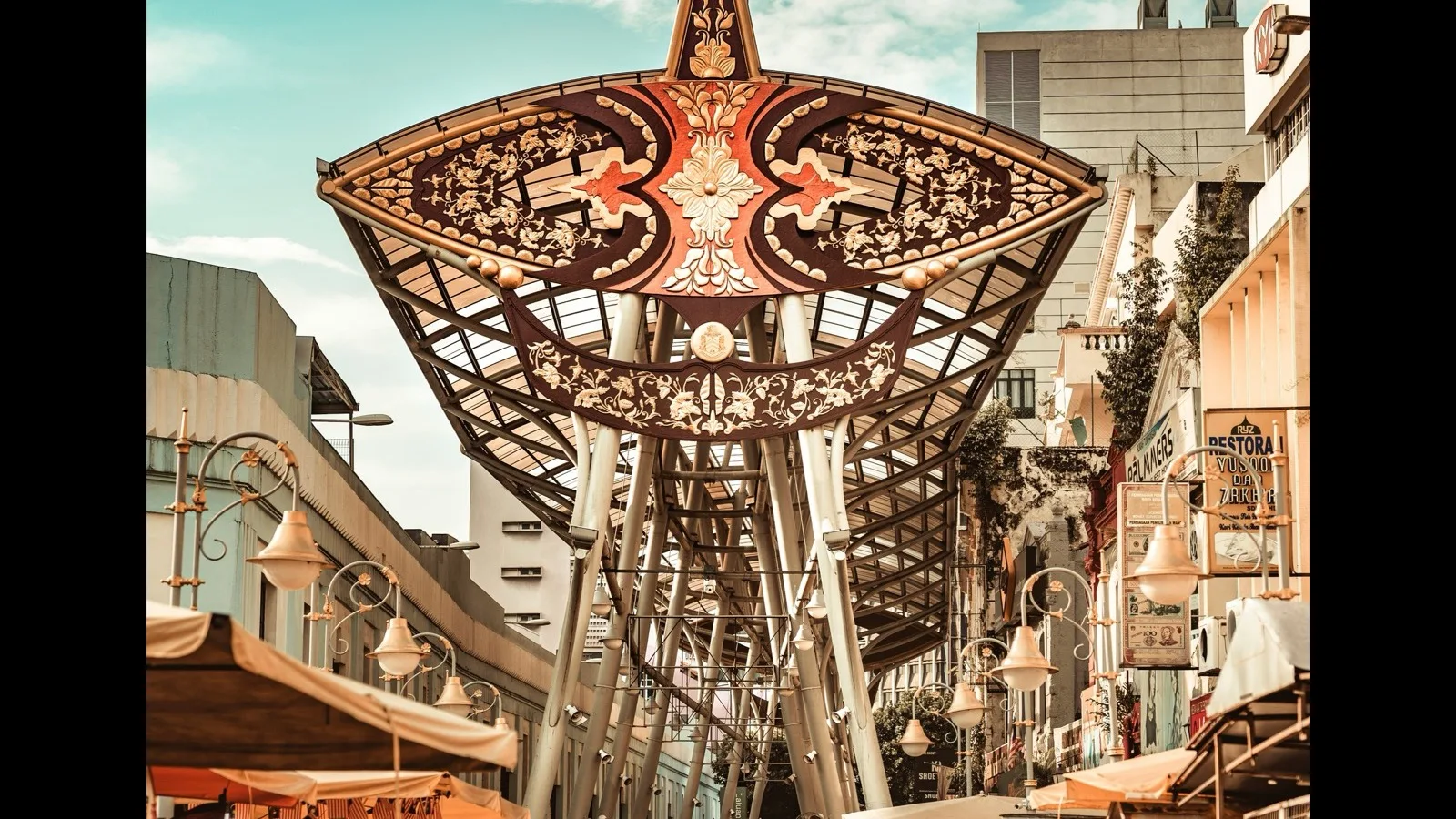 An ornate canopy at a street market in Malaysia