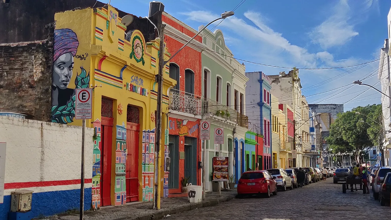 Colourful buildings on a street in Recife