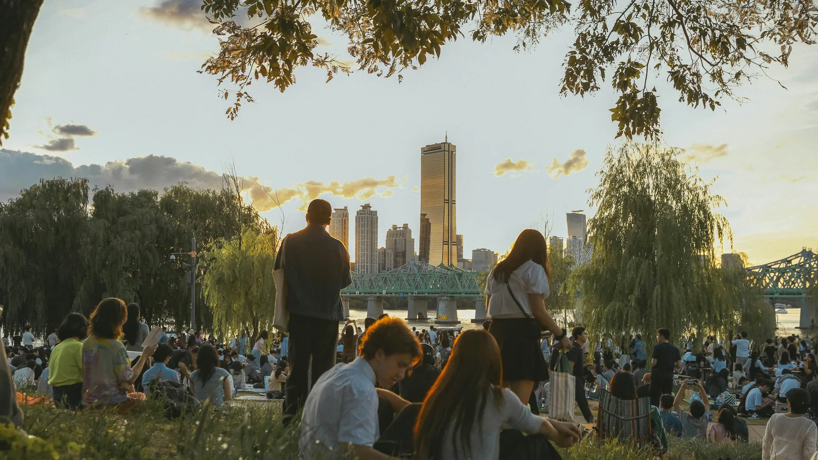 People relaxing in a park in Seoul